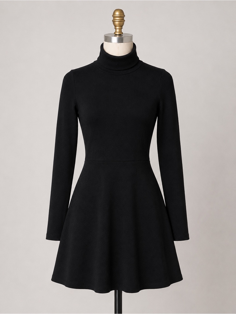 Sunday Best Black Long-Sleeve Turtleneck Fit-and-Flare Dress